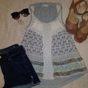 Pattern and lace gray tank